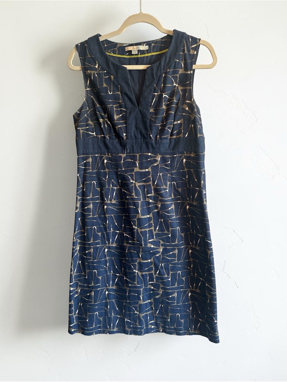 Boden Navy Midi Dress with Gold Abstract Print